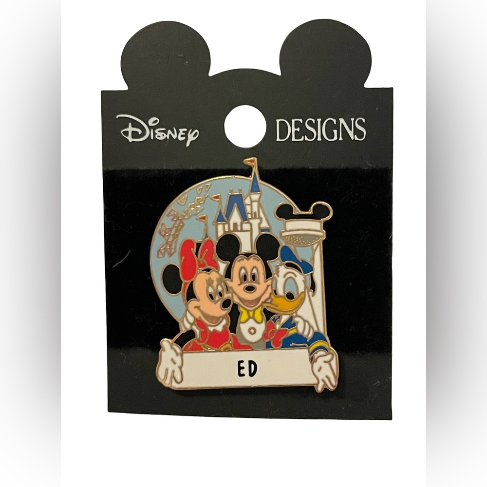 Disney Personalized Souvenir Lapel Pin w/Mickey, Minnie & Donald